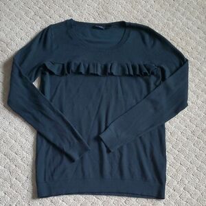 Elegant Black Ruffle Crew Neck Sweater